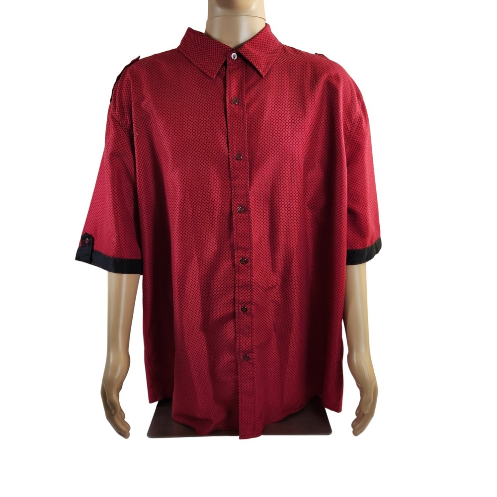 VERTICAL SPORT Men's 3XL‎ Red Black Geometric Print Short Sleeve Button Up Shirt